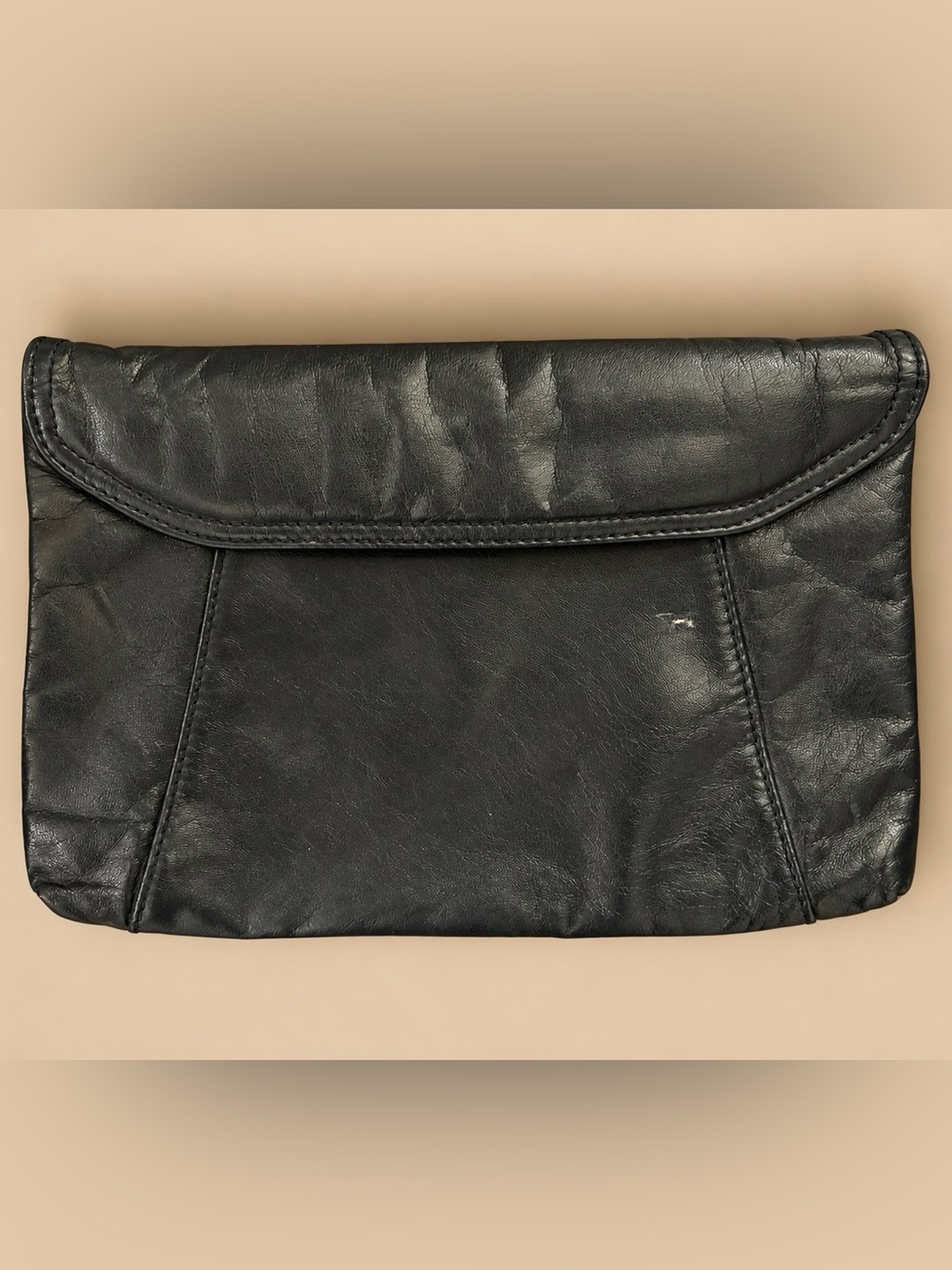 Antonia Black Leather Fold-Over Clutch